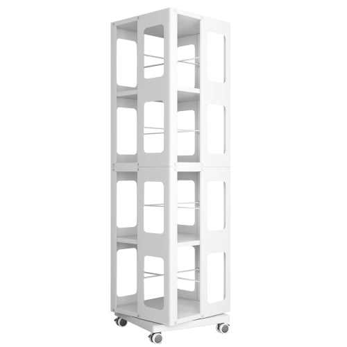 4-Tier Steel Rotating Bookshelf with Wheels White