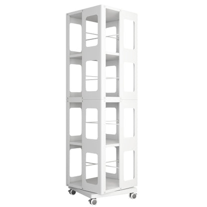 4-Tier Steel Rotating Bookshelf with Wheels White