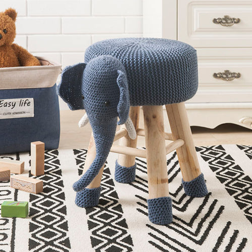 Elephant Ottoman Stool Cute Animal Foot Stool Kids Seat with Solid Wood Legs