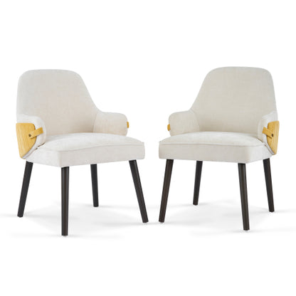 Set of 2 Beige & Yellow Two-Tone Fabric Dining Armchairs, Modern Accent Chairs for Dining Room