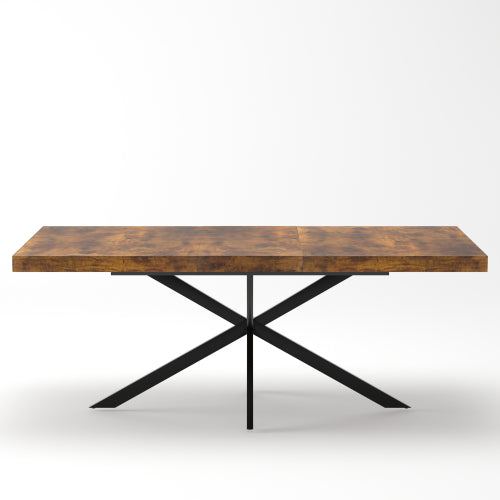 55-70 Inch Extendable Dining Table with Storage Box, Retro Brown