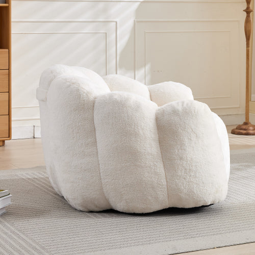 White Lotus-Shape Compression Bean Bag Sofa with Pull Ring, No Assembly