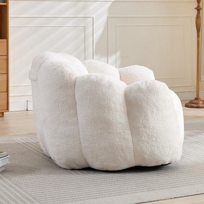 White Lotus-Shape Compression Bean Bag Sofa with Pull Ring, No Assembly