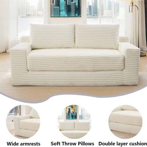 56-Inch Beige Corduroy Memory-Foam Compression Loveseat Sofa-Bed