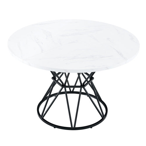 47.3 Inch Marble MDF Round Dining Table, Modern Industrial Hourglass Metal Bracket Table for 4-6 People