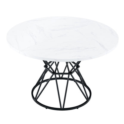 47.3 Inch Marble MDF Round Dining Table, Modern Industrial Hourglass Metal Bracket Table for 4-6 People