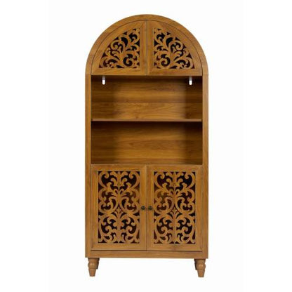 66 Inch Vintage Arched Hand-Carved Wood Open&Closed Storage Cabinet
