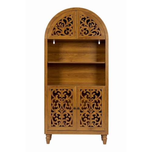 66 Inch Vintage Arched Hand-Carved Wood Open&Closed Storage Cabinet