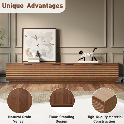 78.7 inch Walnut Sculpted Fluted Full Closed Legless TV Stand Media Console Fits Up To 85 inch TV