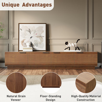 78.7 inch Walnut Sculpted Fluted Full Closed Legless TV Stand Media Console Fits Up To 85 inch TV