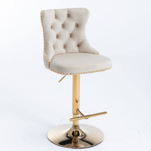 Furniture,Golden Swivel Velvet Barstools Adjusatble Seat Height from 25-33 Inch,Modern Upholstered Bar Stools with Backs Comfortable Tufted for Home Pub and Kitchen Island,Beige,Set of 2