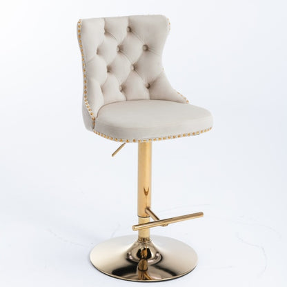 Furniture,Golden Swivel Velvet Barstools Adjusatble Seat Height from 25-33 Inch,Modern Upholstered Bar Stools with Backs Comfortable Tufted for Home Pub and Kitchen Island,Beige,Set of 2