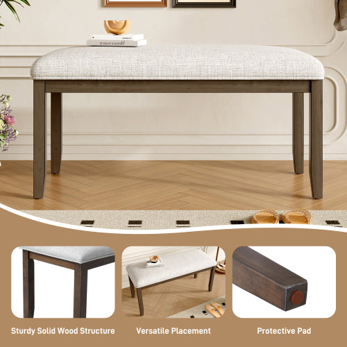 Upholstered Bench for Bedroom End of Bed,38-inch Entryway Bench for Living Room,Dining Bench with Padded Seat and Solid Wood Leg for Kitchen Bedroom,Indoor and Hallway (Bench, Beige+Brown)