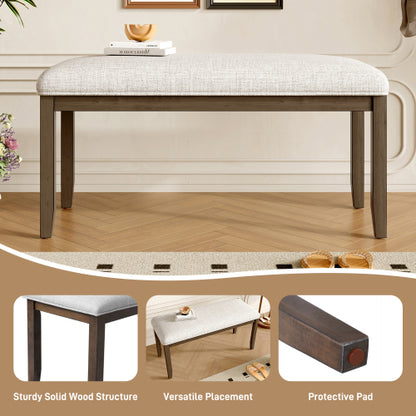 Upholstered Bench for Bedroom End of Bed,38-inch Entryway Bench for Living Room,Dining Bench with Padded Seat and Solid Wood Leg for Kitchen Bedroom,Indoor and Hallway (Bench, Beige+Brown)