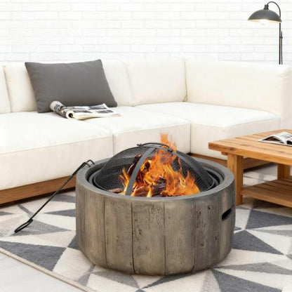 Woodgrain Design Outdoor Fire Pit,Metal Wood Burning Fireplace with Spark Cover