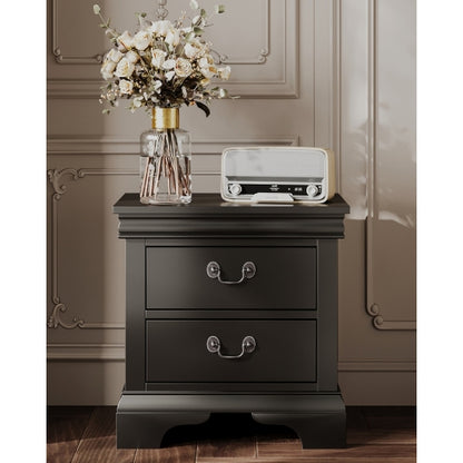 Classic 2-Drawer Solid Wood Nightstand, 22inchL, Antique Metal Pulls
