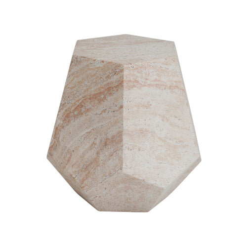 Outdoor/Indoor Lightweight Concrete Side Table,Hexagonal Round Travertine Accent Table