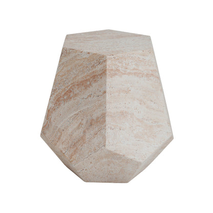 Outdoor/Indoor Lightweight Concrete Side Table,Hexagonal Round Travertine Accent Table
