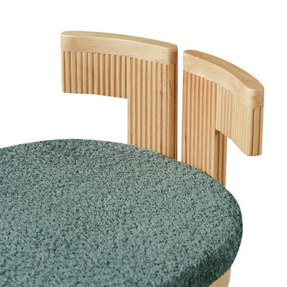 Set of 2 Green Boucle Fabric Dining Chairs, Rubber Wood Frame 250lbs Weight Capacity