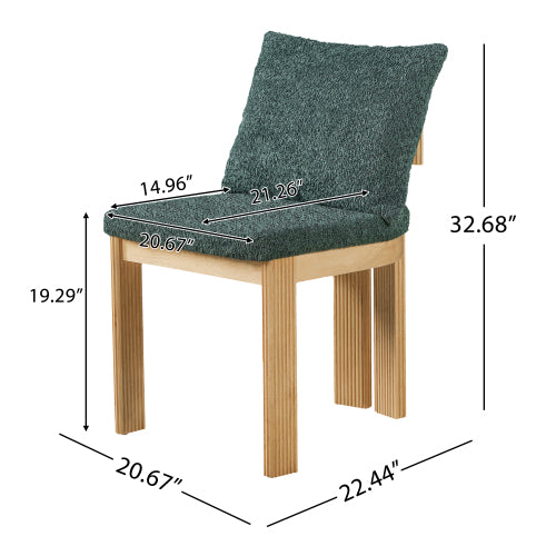 Set of 2 Green Boucle Fabric Dining Chairs, Rubber Wood Frame 250lbs Weight Capacity