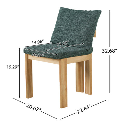 Set of 2 Green Boucle Fabric Dining Chairs, Rubber Wood Frame 250lbs Weight Capacity