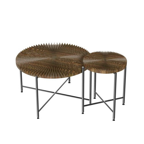 2-Piece Radial Pattern Cylindrical Table Set, Dark Walnut