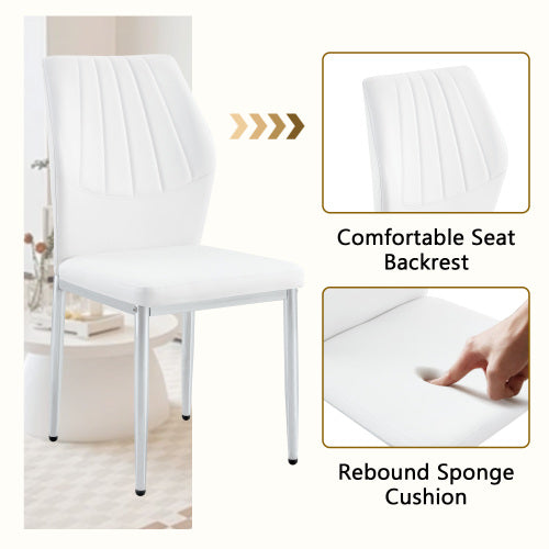 5-Piece Marble Glass Dining Set, Double-Layer Table & 4 White PU Shell Pattern Chairs