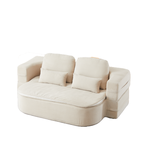 75 inch  Corduroy Convertible Floor Sofa Bed with Built-in Blanket & 4 Pillows
