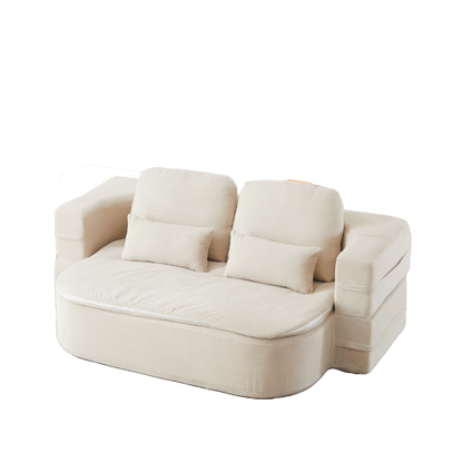 75 inch  Corduroy Convertible Floor Sofa Bed with Built-in Blanket & 4 Pillows