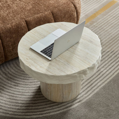 23.82inch  Beige Faux Mars Texture Fiberglass Coffee Table, No Assembly