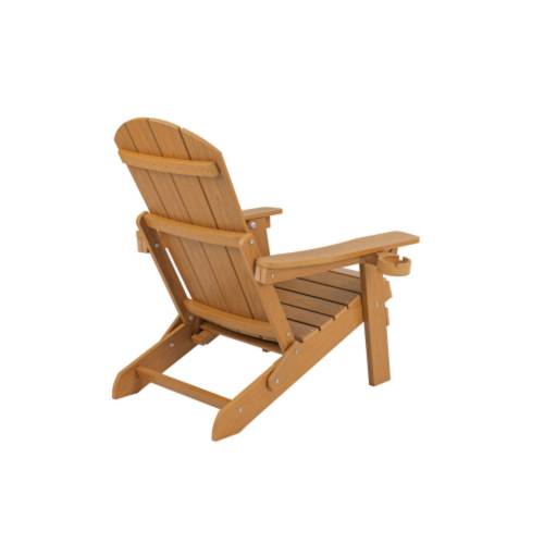 Lounge chair teak wood color, suitable for all seasons: Outdoor lounge chair, made of sturdy HIPS material, equipped with 304 stainless steel accessories.