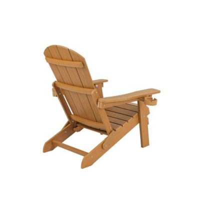 Lounge chair teak wood color, suitable for all seasons: Outdoor lounge chair, made of sturdy HIPS material, equipped with 304 stainless steel accessories.