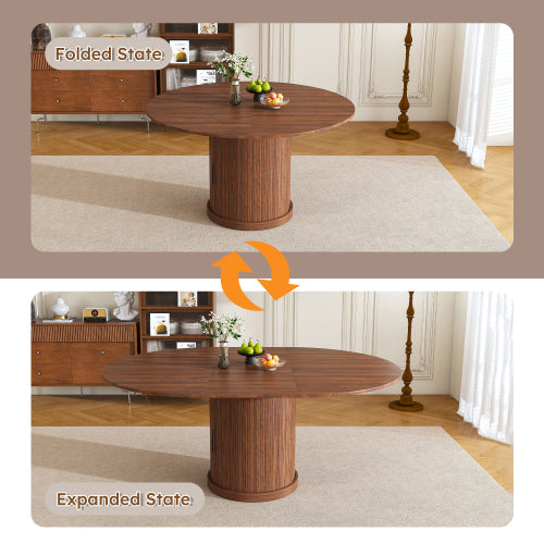 Extendable Oval Dining Table with 2-Tier Storage, Walnut Brown