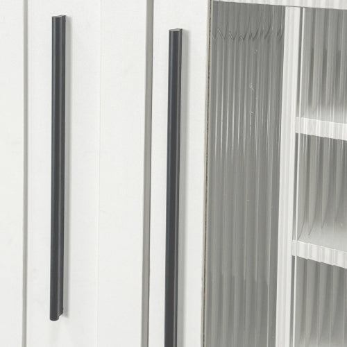 Kitchen Pantry Cabinet with Multi-Functional Pull-Out Multi-Tier Storage Shelf and Glass Doors