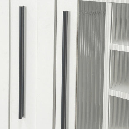 Kitchen Pantry Cabinet with Multi-Functional Pull-Out Multi-Tier Storage Shelf and Glass Doors