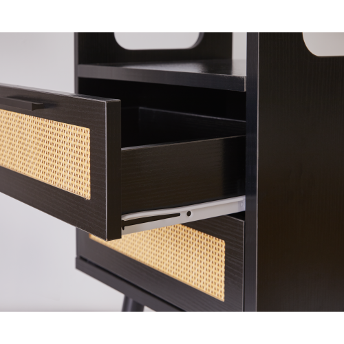 Black 2-Drawer Nightstand Set with Golden Metal Handles