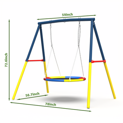 Flying Saucer Swing Set with Heavy Duty A-Frame Metal Swing Stand, Full Steel, Outdoor for Kids, Backyard, Playground, Outdoor