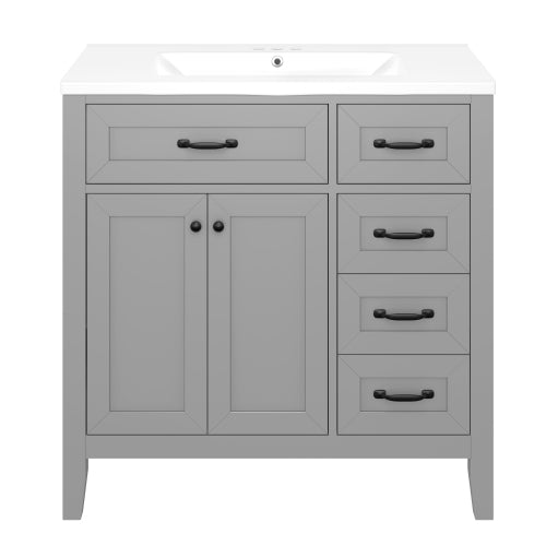 36" Bathroom Vanity with Sink Combo, Gray Bathroom Cabinet with Drawers, Solid Frame and MDF Board (Old Sku:JL000007AAE)