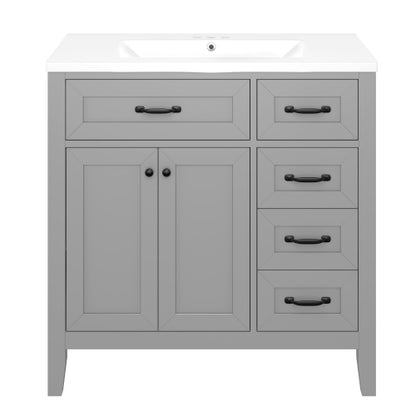 36" Bathroom Vanity with Sink Combo, Gray Bathroom Cabinet with Drawers, Solid Frame and MDF Board (Old Sku:JL000007AAE)
