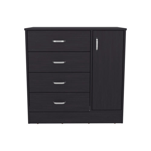 Four Drawer, One Door Dresser With Spacious Storage, Modern Bedroom Organizer, Black