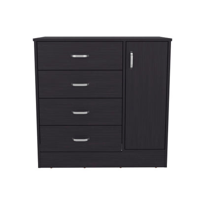 Four Drawer, One Door Dresser With Spacious Storage, Modern Bedroom Organizer, Black