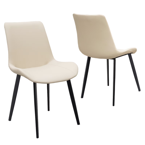 Set of 2 Beige Suede-Style PU Dining Chairs, Reinforced Metal Leg Modern Upholstered Side Chairs