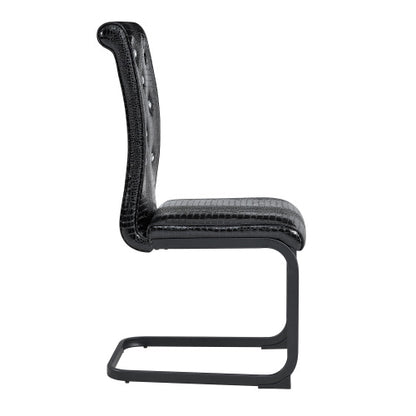 Set of 2 Retro Alligator Skin PVC Dining Chairs, Crystal Buckle Chairs with Black Powder Coated Metal Bow Legs