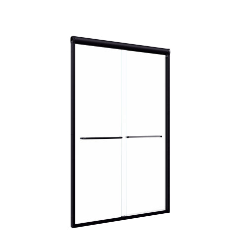 44"-48"W*72" H Semi-Frameless Double Sliding Shower Door, Bypass Shower Door, 1/4" (6mm) Thick SGCC Tempered Glass Door, Matte Black