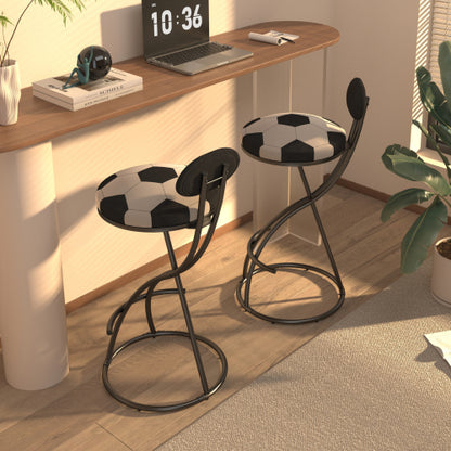 Upholstered S-shaped Barstools Set of 2 Velvet Counter Bar Stools Football Print Round Dining Stool for Kitchen & Living Room (Black Frame & Black Back)