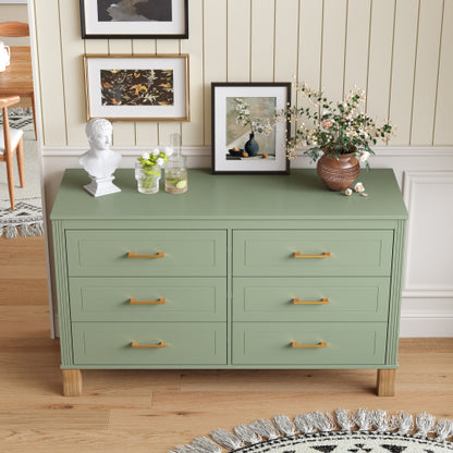 Sage Green 6-Drawer Modern Solid Wood Frame Bedroom Storage Dresser