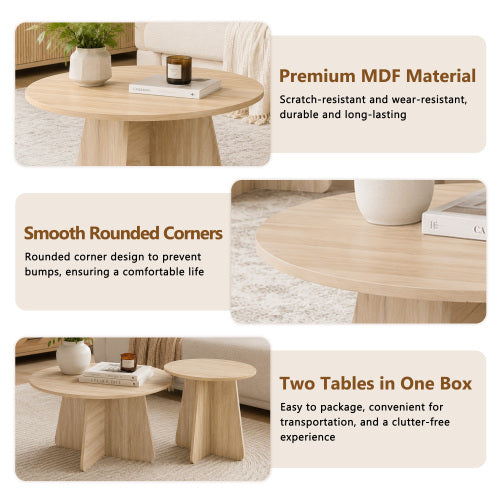 Retro Nesting Coffee Table Set Walnut Natural Round Cross Base