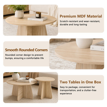 Retro Nesting Coffee Table Set Walnut Natural Round Cross Base