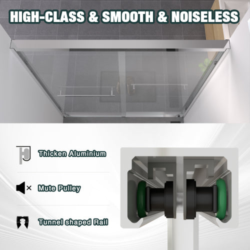 56-60"x74" Aluminum Frame Double Sliding Shower Door,Bypass Bathroom Sliding Door with Premium 1/4" (6mm) Clear Tempered Glass, Chrome Hardware Sliding Glass Shower Enclosure,Chrome Finished