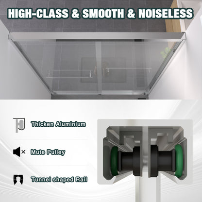 56-60"x74" Aluminum Frame Double Sliding Shower Door,Bypass Bathroom Sliding Door with Premium 1/4" (6mm) Clear Tempered Glass, Chrome Hardware Sliding Glass Shower Enclosure,Chrome Finished